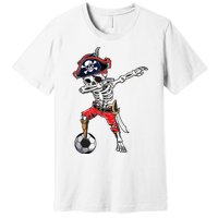 Dabbing Skeleton Pirate Soccer Ball Halloween Costume Day Premium T-Shirt