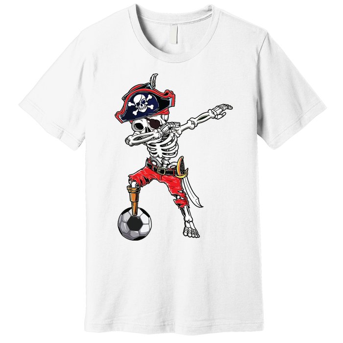 Dabbing Skeleton Pirate Soccer Ball Halloween Costume Day Premium T-Shirt