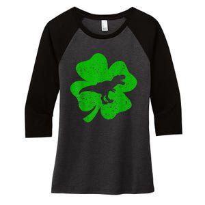 Dino St Patricks Day Shirt K.i.d.s T Rex Shamrock Dinosaur Boys Women's Tri-Blend 3/4-Sleeve Raglan Shirt