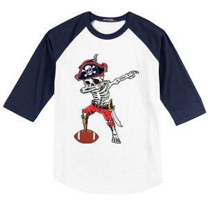 Dabbing Skeleton Pirate Football Ball Halloween Costume Baseball Sleeve Shirt