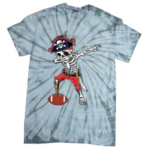 Dabbing Skeleton Pirate Football Ball Halloween Costume Tie-Dye T-Shirt