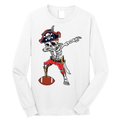 Dabbing Skeleton Pirate Football Ball Halloween Costume Long Sleeve Shirt