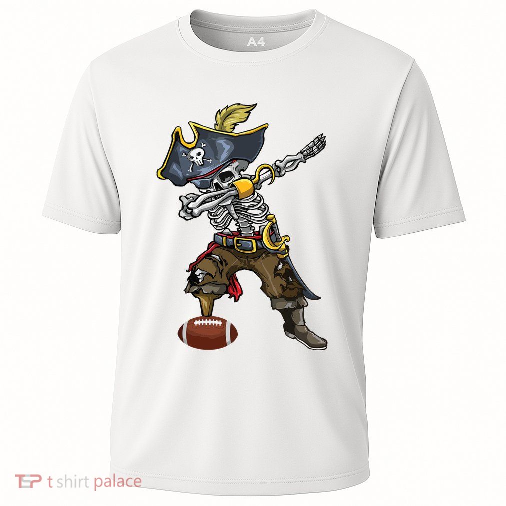 Dabbing Skeleton Pirate Football Lover Halloween Costume Cooling Performance Crew T-Shirt