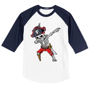 Dabbing Skeleton Pirate Halloween Jolly Roger Baseball Sleeve Shirt