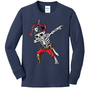 Dabbing Skeleton Pirate Halloween Jolly Roger Kids Long Sleeve Shirt