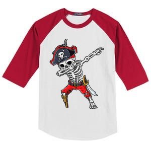 Dabbing Skeleton Pirate Halloween Jolly Roger Kids Colorblock Raglan Jersey