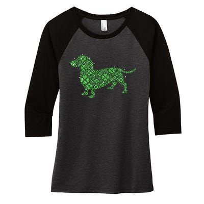 Dachshund St Patricks St Patricks Lucky Dog Irish Shamrock Women's Tri-Blend 3/4-Sleeve Raglan Shirt