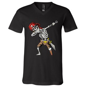 Dabbing Skeleton Pirate Halloween Kids Jolly Roger Pirate V-Neck T-Shirt