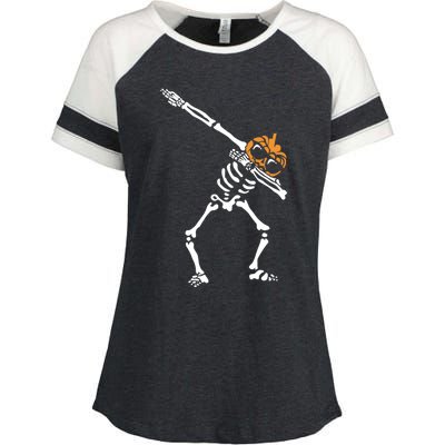 Dab Skeleton Pumpkin Head Jack O Lantern Halloween Humor Gift Enza Ladies Jersey Colorblock Tee