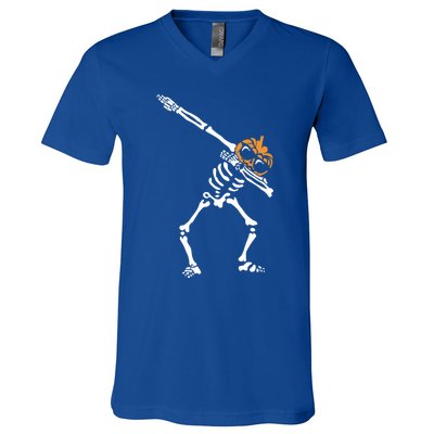 Dab Skeleton Pumpkin Head Jack O Lantern Halloween Humor Gift V-Neck T-Shirt