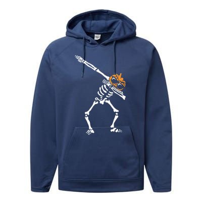 Dab Skeleton Pumpkin Head Jack O Lantern Halloween Humor Gift Performance Fleece Hoodie