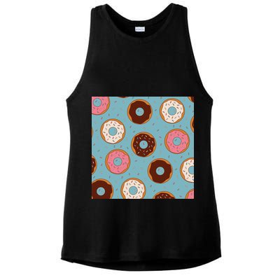Donut Sweet Pastries Pattern Ladies PosiCharge Tri-Blend Wicking Tank