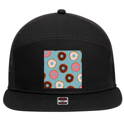 Donut Sweet Pastries Pattern 7 Panel Mesh Trucker Snapback Hat