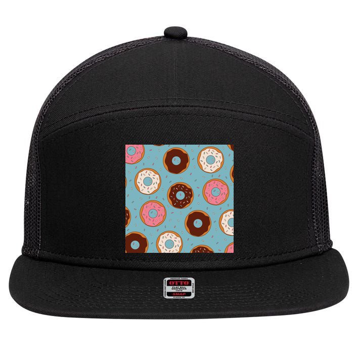 Donut Sweet Pastries Pattern 7 Panel Mesh Trucker Snapback Hat