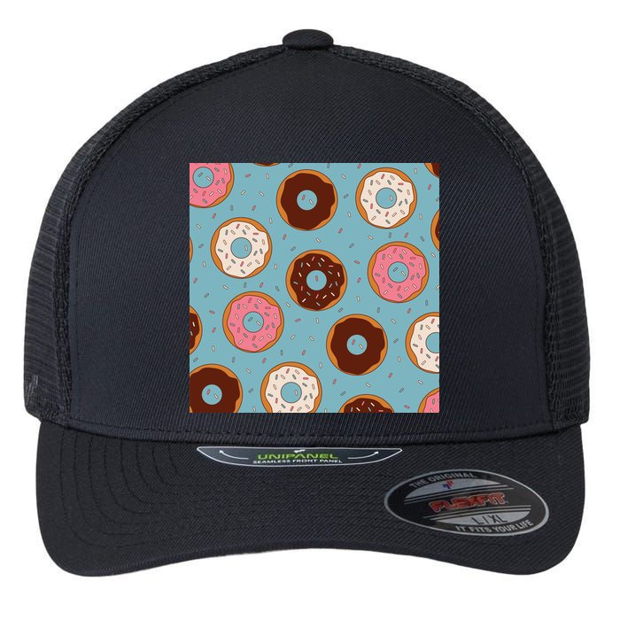 Donut Sweet Pastries Pattern Flexfit Unipanel Trucker Cap