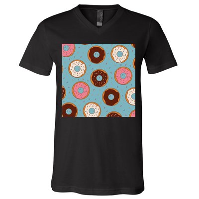 Donut Sweet Pastries Pattern V-Neck T-Shirt