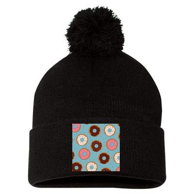 Donut Sweet Pastries Pattern Pom Pom 12in Knit Beanie