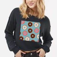 Donut Sweet Pastries Pattern Cropped Pullover Crew