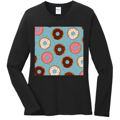 Donut Sweet Pastries Pattern Ladies Long Sleeve Shirt