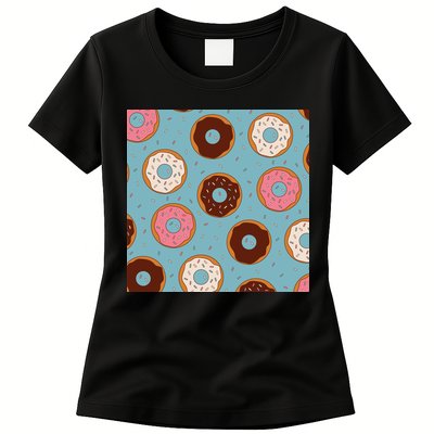 Donut Sweet Pastries Pattern Womens T-Shirt