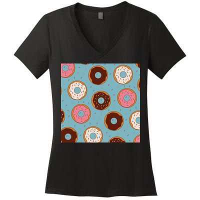 Donut Sweet Pastries Pattern Women's V-Neck T-Shirt