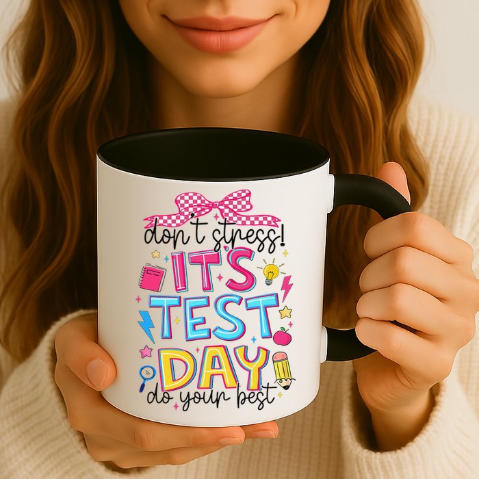 Dont Stress Pencil Coquette Bow Rock The Test Testing Day Mug