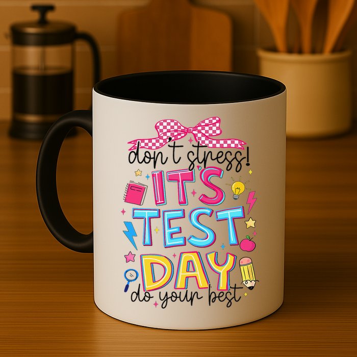 Dont Stress Pencil Coquette Bow Rock The Test Testing Day Mug