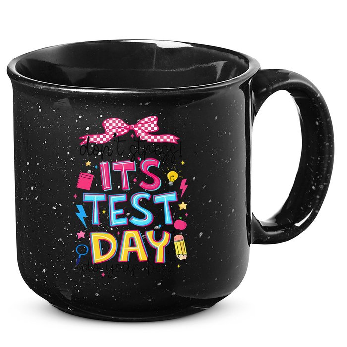 Dont Stress Pencil Coquette Bow Rock The Test Testing Day 15oz Campfire Ceramic Mug