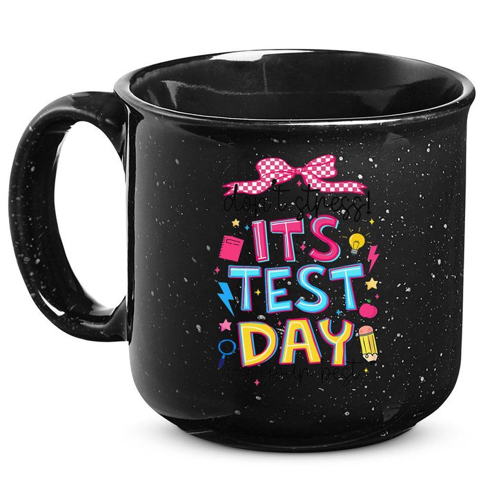 Dont Stress Pencil Coquette Bow Rock The Test Testing Day 15oz Campfire Ceramic Mug