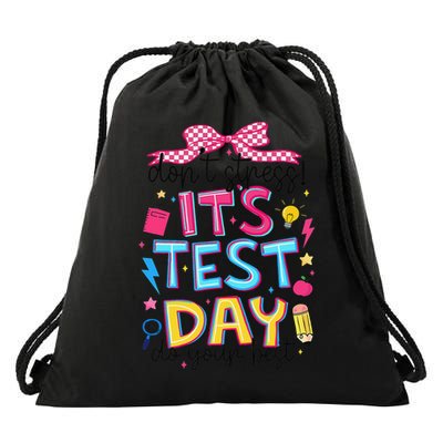 Dont Stress Pencil Coquette Bow Rock The Test Testing Day Drawstring Bag