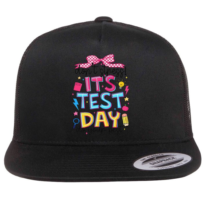 Dont Stress Pencil Coquette Bow Rock The Test Testing Day Flat Bill Trucker Hat