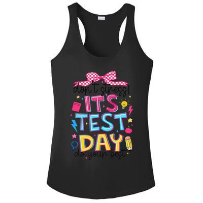 Dont Stress Pencil Coquette Bow Rock The Test Testing Day Ladies PosiCharge Competitor Racerback Tank