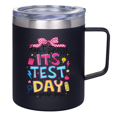 Dont Stress Pencil Coquette Bow Rock The Test Testing Day 12oz Stainless Steel Coffee Mug