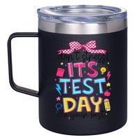 Dont Stress Pencil Coquette Bow Rock The Test Testing Day 12oz Stainless Steel Coffee Mug