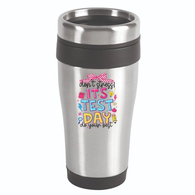 Dont Stress Pencil Coquette Bow Rock The Test Testing Day 16oz Travel Tumbler