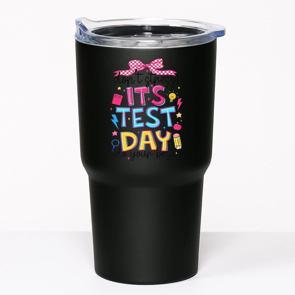Dont Stress Pencil Coquette Bow Rock The Test Testing Day Tumbler