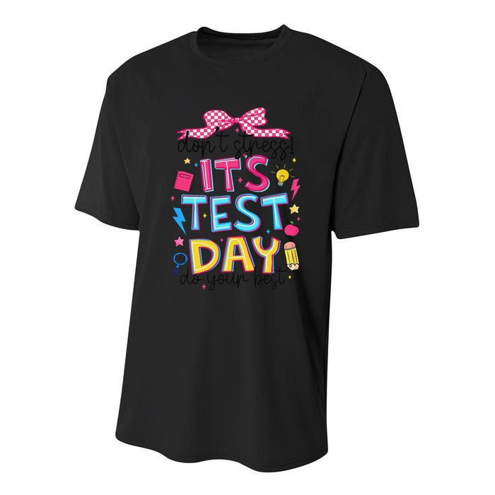 Dont Stress Pencil Coquette Bow Rock The Test Testing Day Youth Performance Sprint T-Shirt