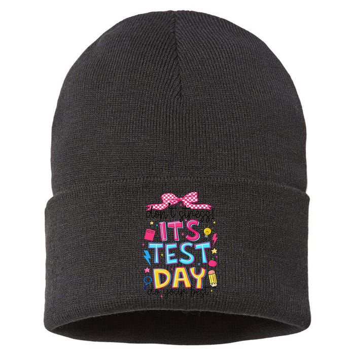 Dont Stress Pencil Coquette Bow Rock The Test Testing Day Sustainable Knit Beanie