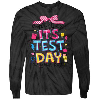 Dont Stress Pencil Coquette Bow Rock The Test Testing Day Tie-Dye Long Sleeve Shirt