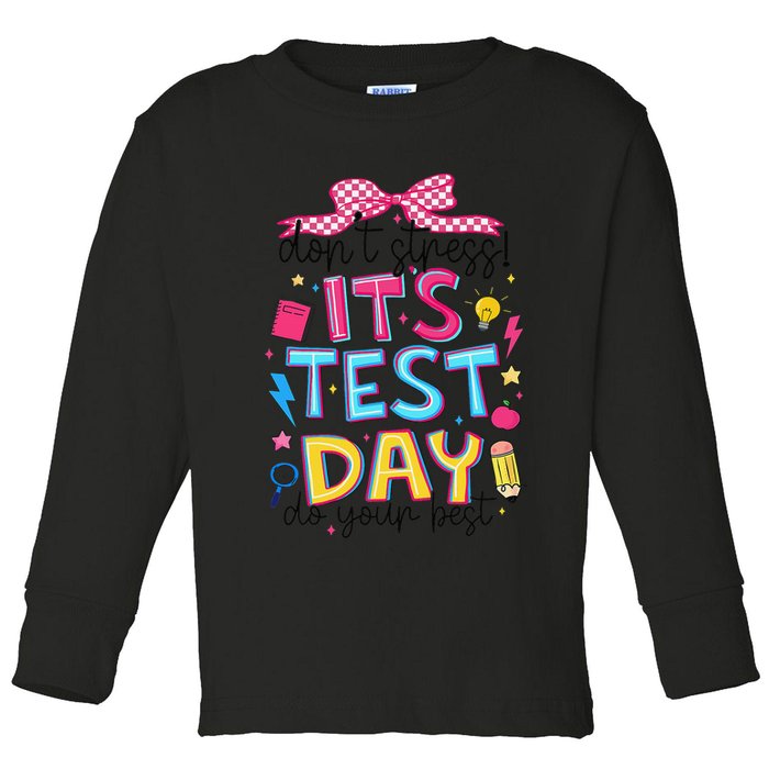 Dont Stress Pencil Coquette Bow Rock The Test Testing Day Toddler Long Sleeve Shirt