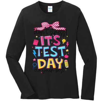 Dont Stress Pencil Coquette Bow Rock The Test Testing Day Ladies Long Sleeve Shirt