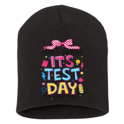 Dont Stress Pencil Coquette Bow Rock The Test Testing Day Short Acrylic Beanie