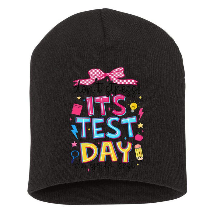 Dont Stress Pencil Coquette Bow Rock The Test Testing Day Short Acrylic Beanie