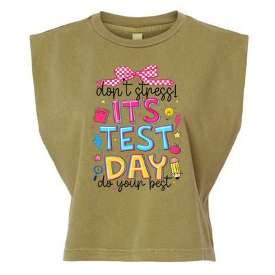 Dont Stress Pencil Coquette Bow Rock The Test Testing Day Garment-Dyed Women's Muscle Tee