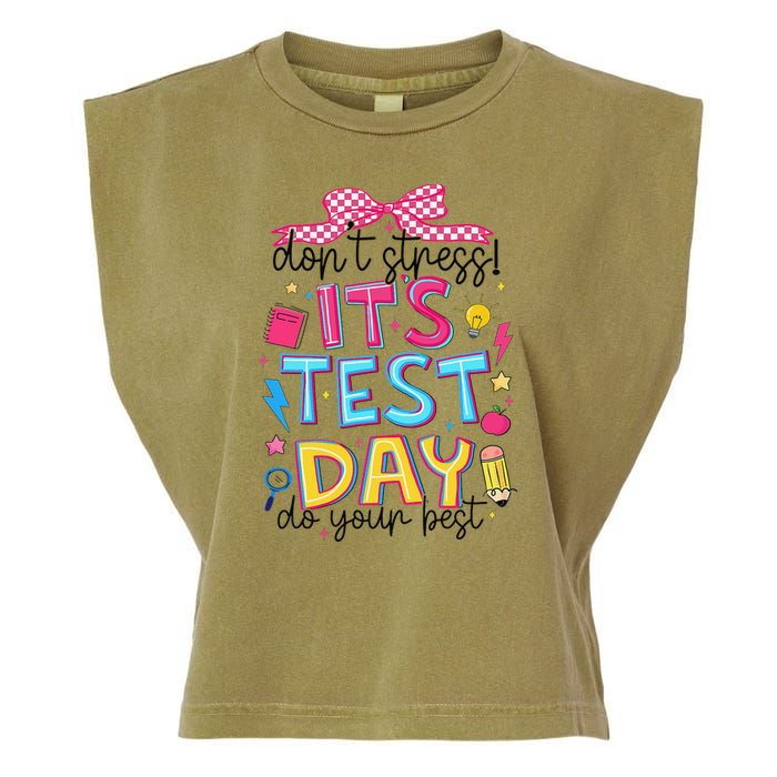 Dont Stress Pencil Coquette Bow Rock The Test Testing Day Garment-Dyed Women's Muscle Tee