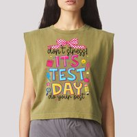 Dont Stress Pencil Coquette Bow Rock The Test Testing Day Garment-Dyed Women's Muscle Tee