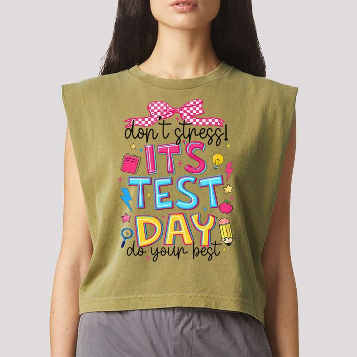 Dont Stress Pencil Coquette Bow Rock The Test Testing Day Garment-Dyed Women's Muscle Tee