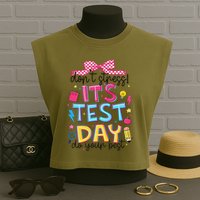 Dont Stress Pencil Coquette Bow Rock The Test Testing Day Garment-Dyed Women's Muscle Tee