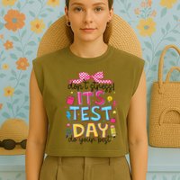Dont Stress Pencil Coquette Bow Rock The Test Testing Day Garment-Dyed Women's Muscle Tee