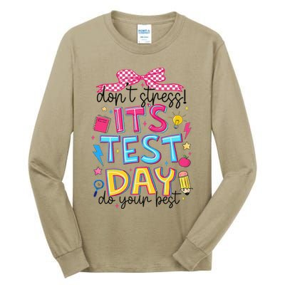 Dont Stress Pencil Coquette Bow Rock The Test Testing Day Tall Long Sleeve T-Shirt
